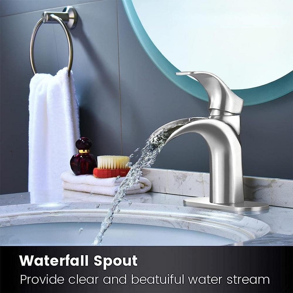 Brushed Nickel Waterfall Single Handle Bathroom Faucet