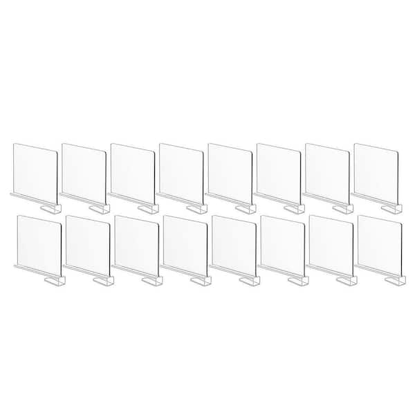 16-Pack Clear Acrylic Shelf Dividers for Organizing Handbags, Clutches, Clothes, Sweaters, and Towels on Wood Shelves