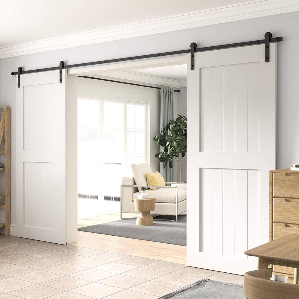 Matte Black Double Barn Door Hardware Kit with I-Strap