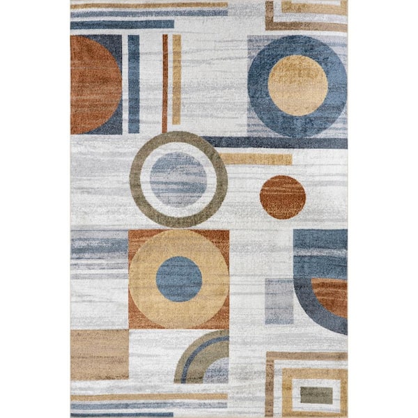 nuLOOM Brodee Abstract Retro Machine Washable Beige Doormat 3 ft. x 5 ft. Accent Rug
