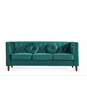 Sisilia 81.5 in. W Square Arm Velvet Mid-Century Modern Straight Sofa in Green
