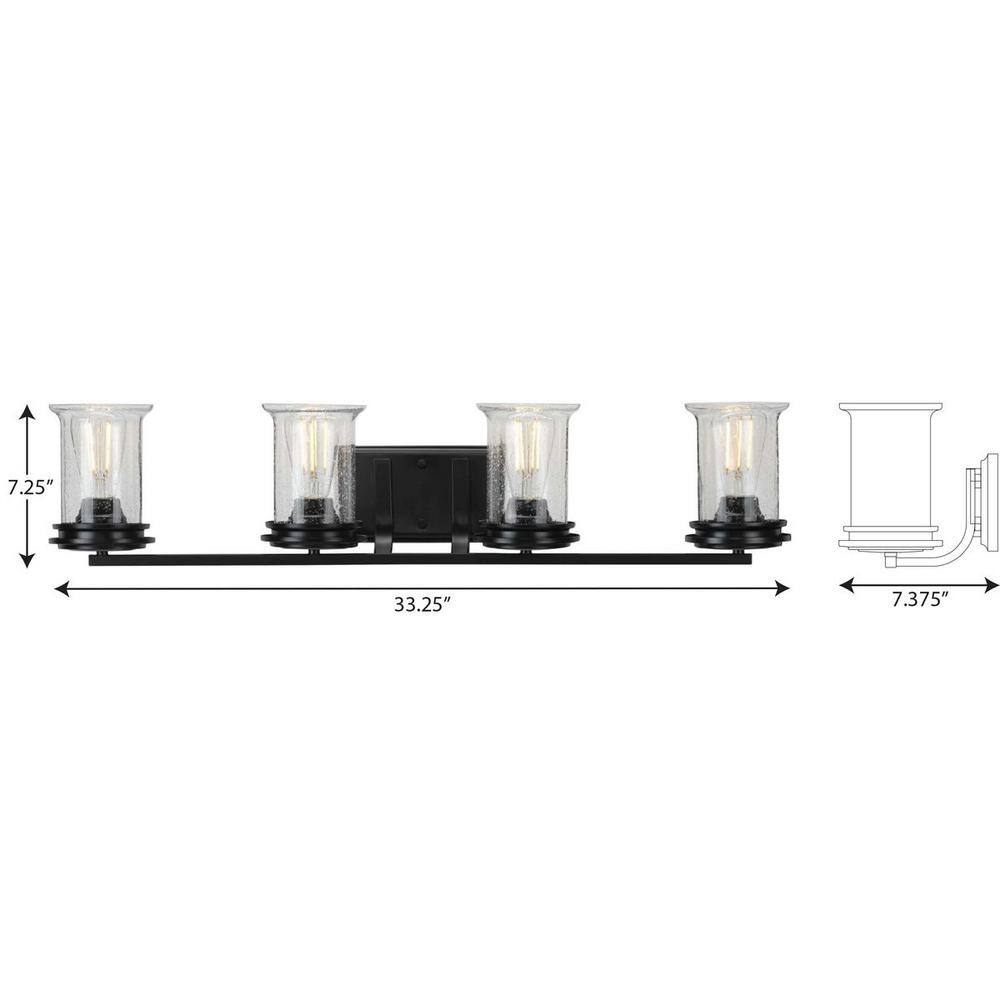 Winslett Matte Black 4-Light Bath Vanity with Seeded Glass