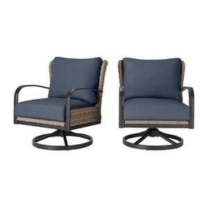 Hazelhurst Brown Wicker Outdoor Patio Swivel Lounge Chair with CushionGuard Sky Blue Cushions (2-Pack)