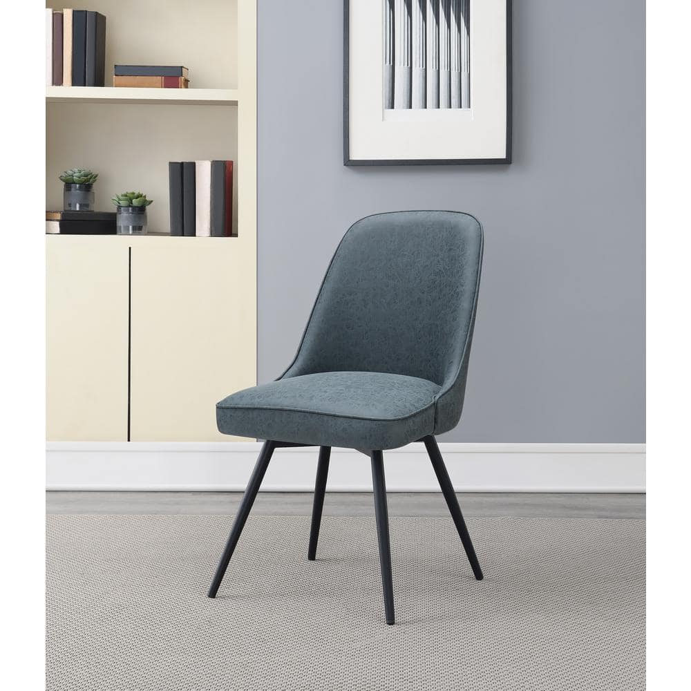 Navy Faux Leather Upholstered Parsons Side Chair with Swivel Seat