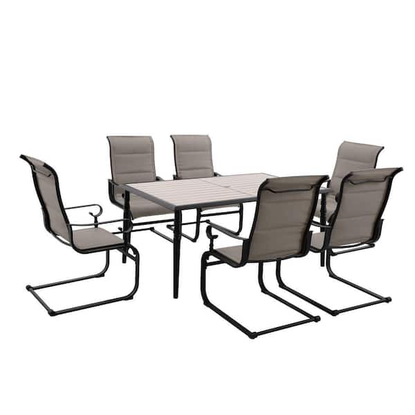 Glenridge Falls 7-Piece Metal Padded Sling Rectangular Outdoor Dining Set in Putty Beige