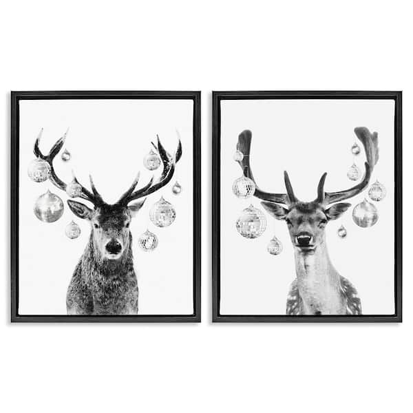 Black and White Disco Deer by Victoria Barnes 2 -iece Black Floater Frame Graphic Animal Art Print 31 in. x 25 in.