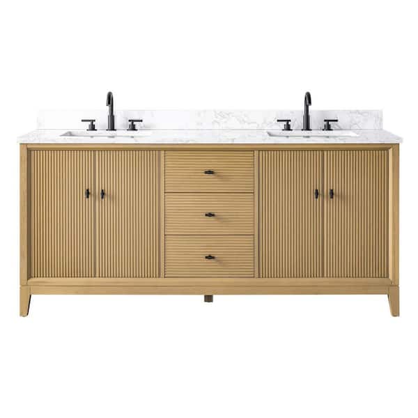 Vanity Art 72 in. W x 22 in. D Double Sink Freestanding Natural