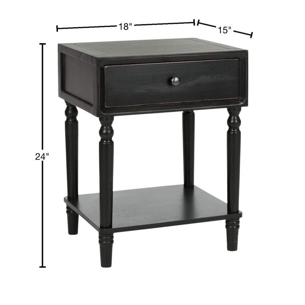 Siobhan Black Pine Wood End Table with Storage