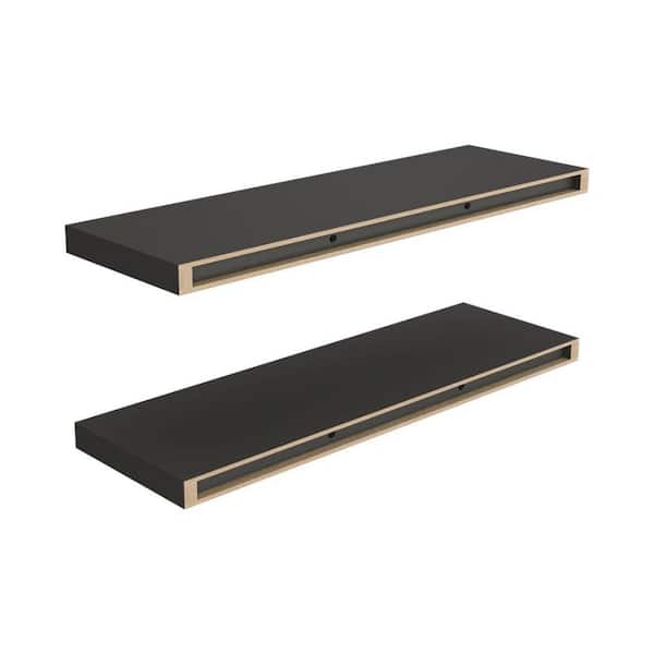 31.5 in. W x 9.8 in. D Wall Mounted Floating Decorative Wall Shelf in Matte Gray (Set of 2)