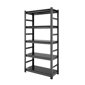 Cesicia Open Design 47 in. W x 24 in. D x 72 in. H 5-Shelf Black Metal Pantry Organizer, Gray