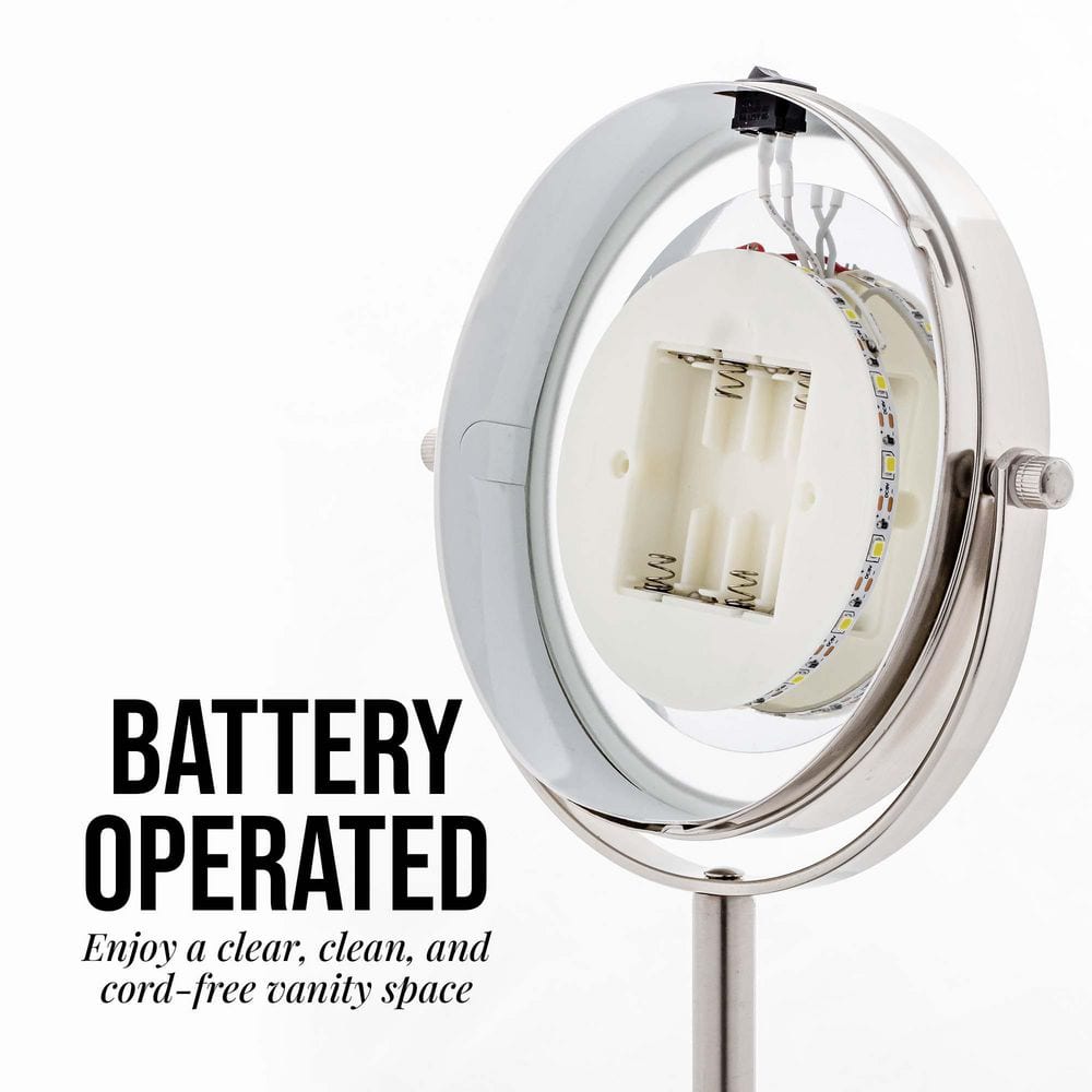 Elegant 6" Nickel Brushed Cordless Vanity Mirror with LED Light
