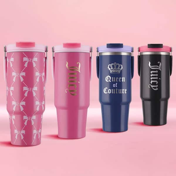 JUICY COUTURE Flip Fusion 40 oz. Pink Bows Stainless Steel Screw