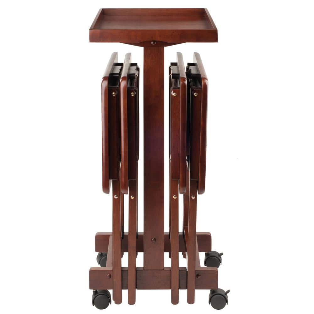 Isabelle 19.69 in. Serving Tray Oversize Walnut 6-Piece Snack Table - thumbnail 2