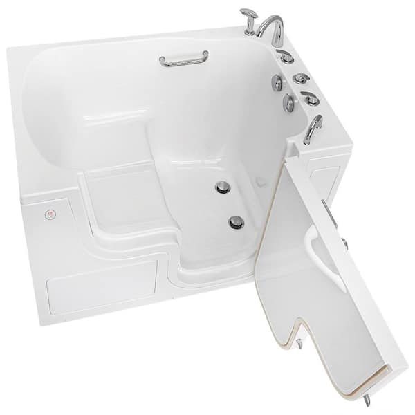 Ella TransferXXXL 55 in. x 36 in. Acrylic Walk-In Soaking Bathtub in White, Heated Seat, Fast Fill Faucet, RHS Dual Drain