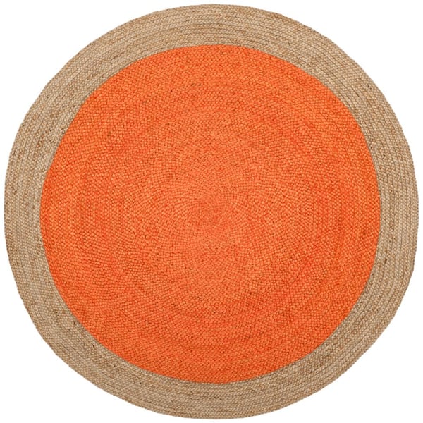 Natural Fiber Orange/Beige 6 ft. x 6 ft. Round Border Area Rug