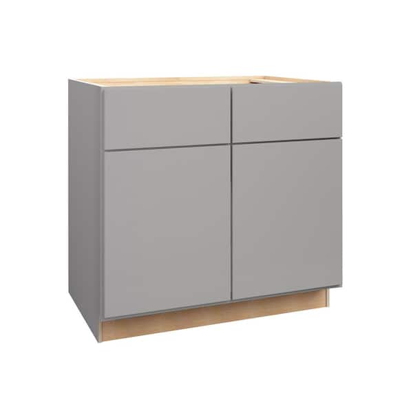 Home Decorators Collection Hargrove 33 in. W x 24 in. D x 34.5 in. H Assembled Plywood Sink Base Kitchen Cabinet in Veiled Gray with Soft Close