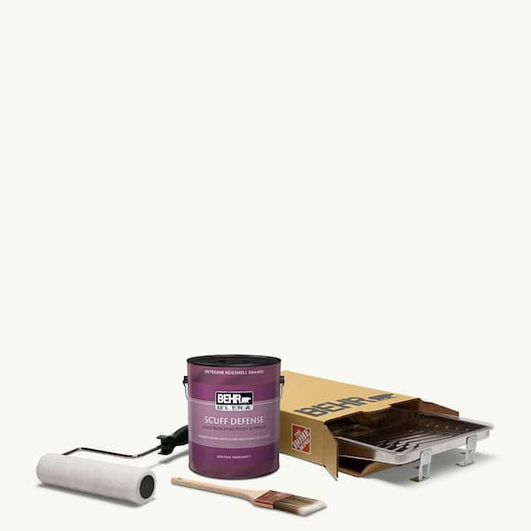 BEHR 1 gal. PPU18-06 Ultra Pure White Extra Durable Eggshell Enamel Int. Paint & 5-Piece Wooster Set All-in-One Project Kit