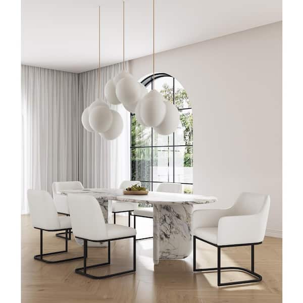 Manhattan Comfort Modern Serena Dining Armchair Upholstered in Leatherette with Steel Legs in Cream Manhattan Comfort Modern Serena Dining Armchair Upholstered in Leatherette with Steel Legs in Cream