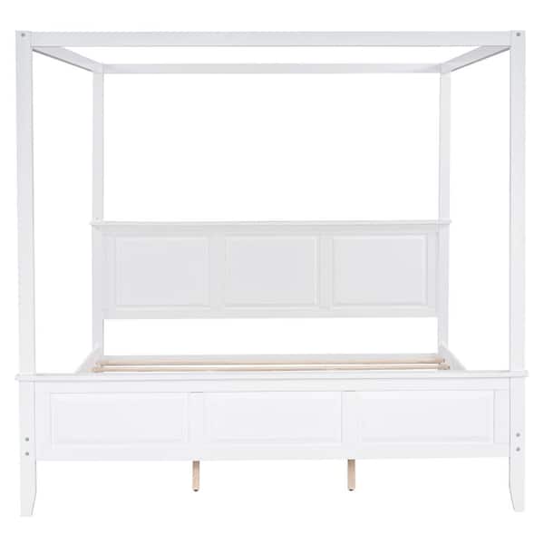STICKON 83.5 in. W White King Size Non-upholstered Wood Frame Canopy Bed