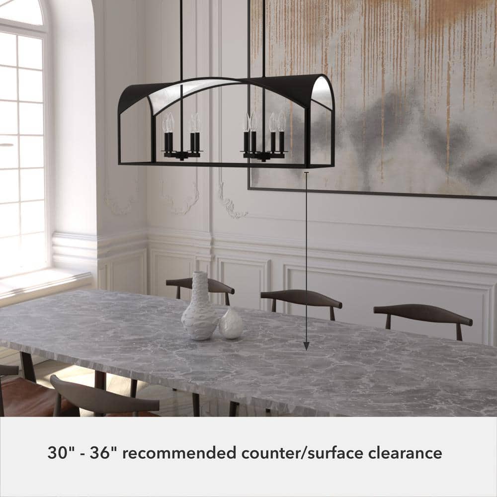 Dukestown 41" Black Natural Iron Linear Chandelier with Silver Leaf Accents