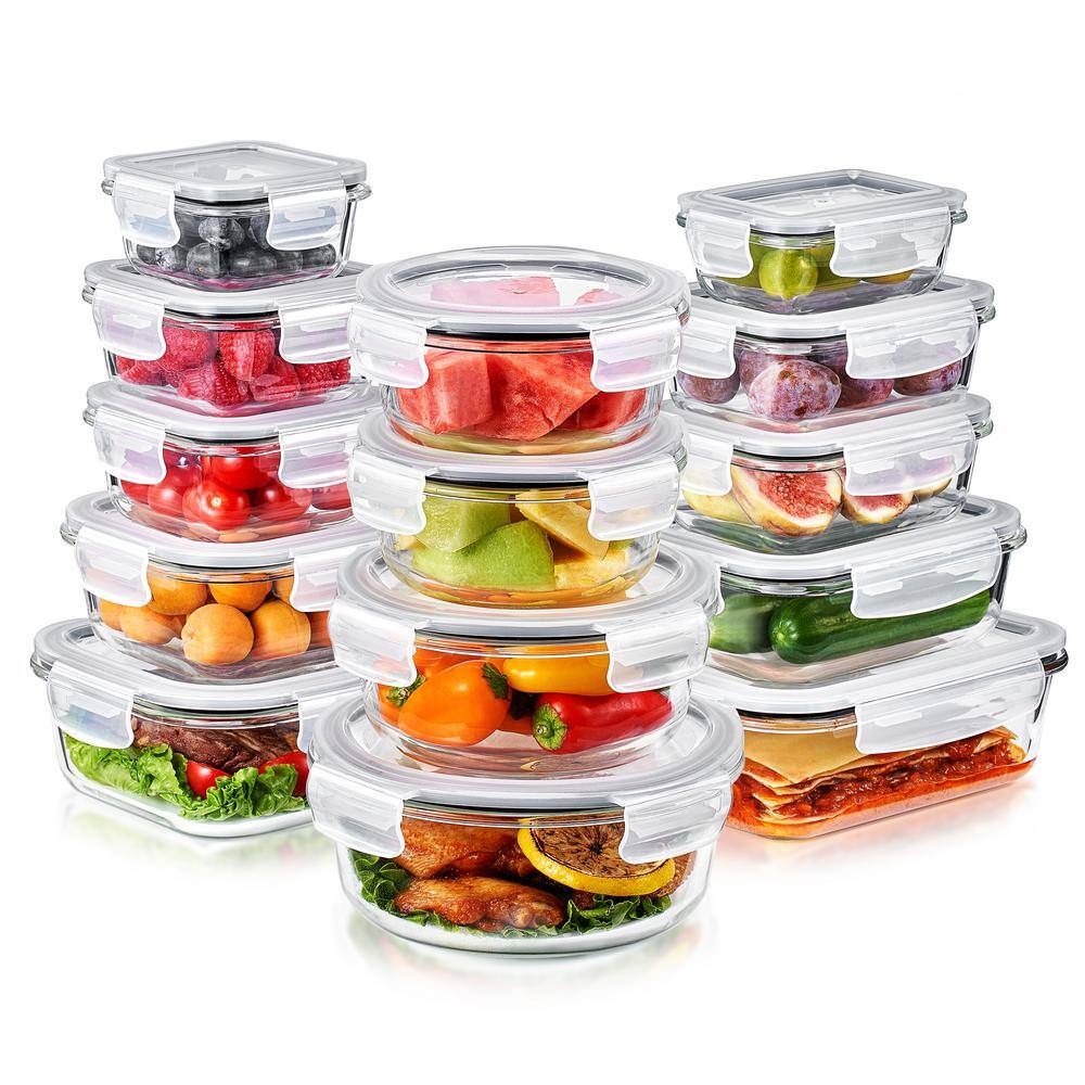 28-Piece Glass Food Storage Containers with Lids-Microwave, Dishwasher, and