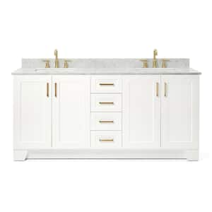 Taylor 73 in. W x 22 in. D x 35.25 in. H Double Freestanding Bath Vanity in White with Carrara White Marble Top