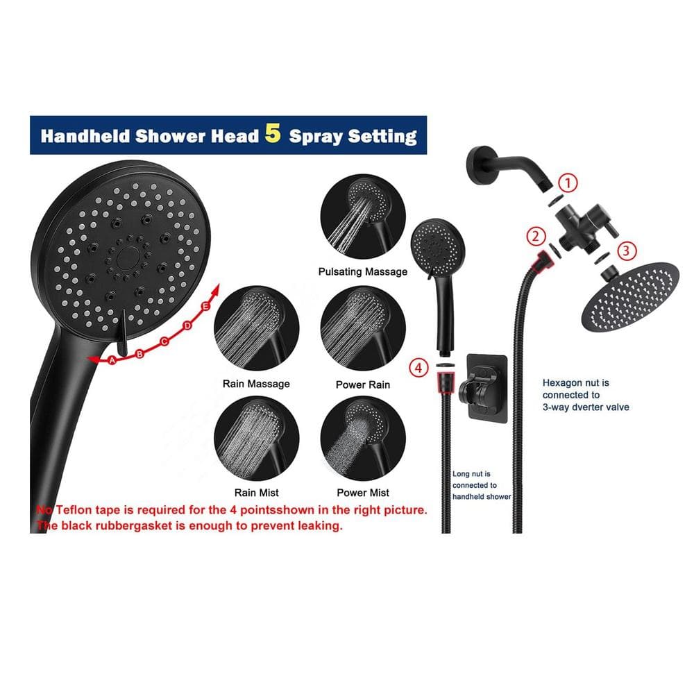 Matte Black 8" Rain Shower Head with Handheld Filter Combo
