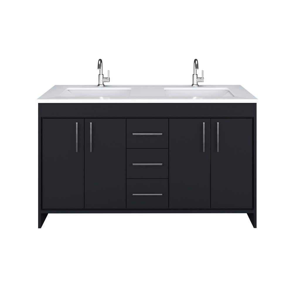 Capri 60 in. W x 22 in. D Bathroom Vanity in Black with Microstone Vanity Top in White with White Basins price history on PriceWatchPro