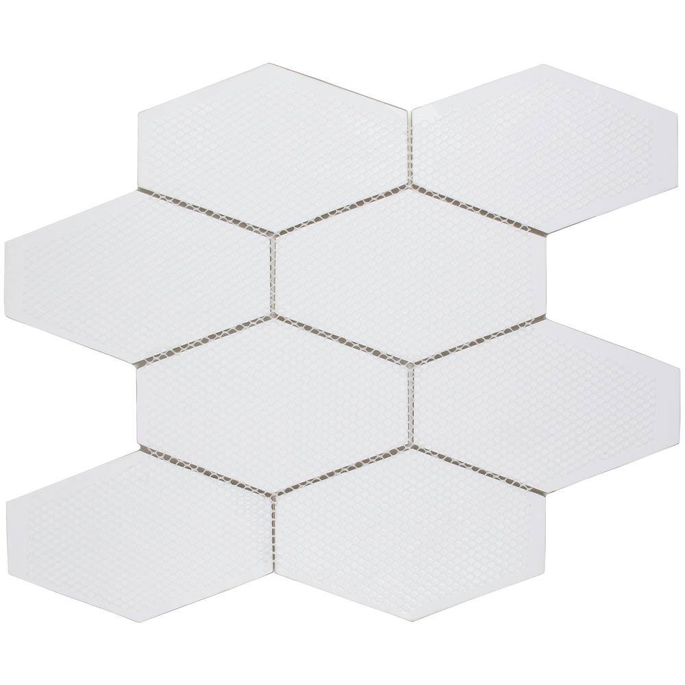 Carbon Gloss Elongated Hexagon Glass Mosaic Tile 11x11