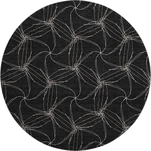 Addison Rugs Mayfield Premium Machine Washable Abstract AMF968 Black 8 ft. x 8 ft. Round Rug