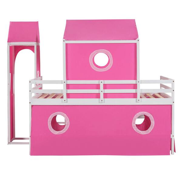 URTR Pink Twin Size Loft Bed with Slide, Tent and Tower, Playhouse Wood  Twin Bunk Bed Frame for Kids, Boys, Girls, Teens T-02094-T-H - The Home  Depot