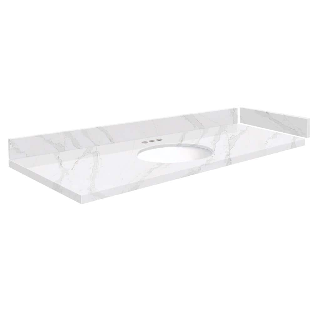 Silestone 58.5 in. W. x 22.25in. D Quartz White Round Single Sink Vanity Top in Calacatta Gold price history on PriceWatchPro