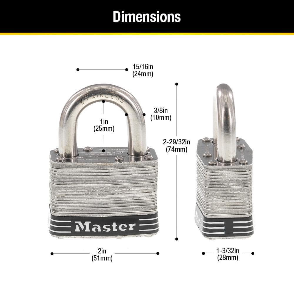 Master Lock Stainless Steel Laminated Padlock with Key, 2 Inch