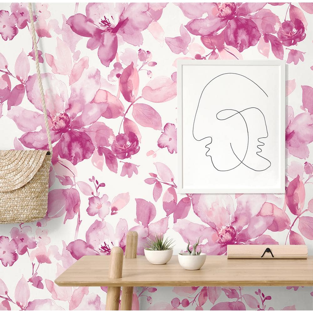 Pink Floral Watercolor Self-Adhesive Vinyl Wallpaper