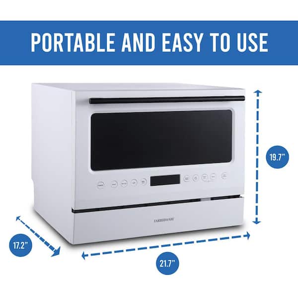Farberware - Professional White/Glass Door Countertop Dishwasher with 6-Place Setting Capacity