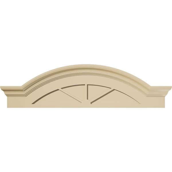 42 in. W x 11-1/2 in. H x 2-1/2 in. P Segment Arch W/Flankers 3 Spoke Signature Urethane Pediment, Primed Tan