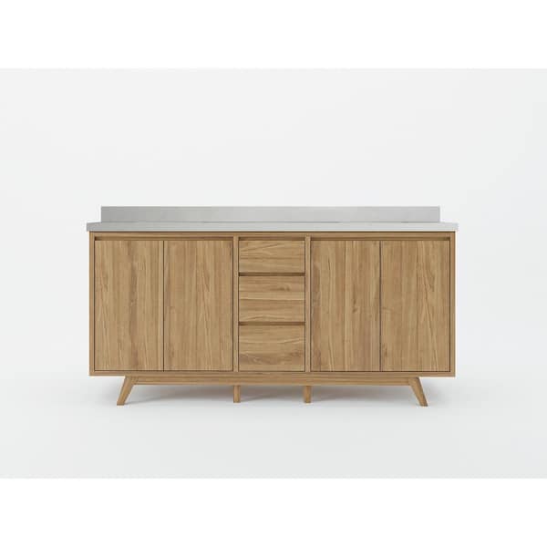 Willow Collections Madison Teak 72 in. W x 22 in. D x 36 in. H Double Sink Bath Vanity in Golden Teak with 2 in. Carrara Quartz Top
