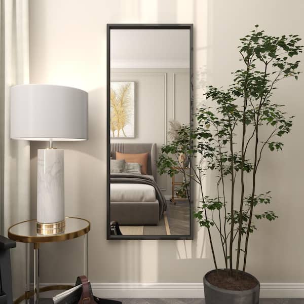 Litton Lane 60 in. x 24 in. Rectangle Framed Black Wall Mirror