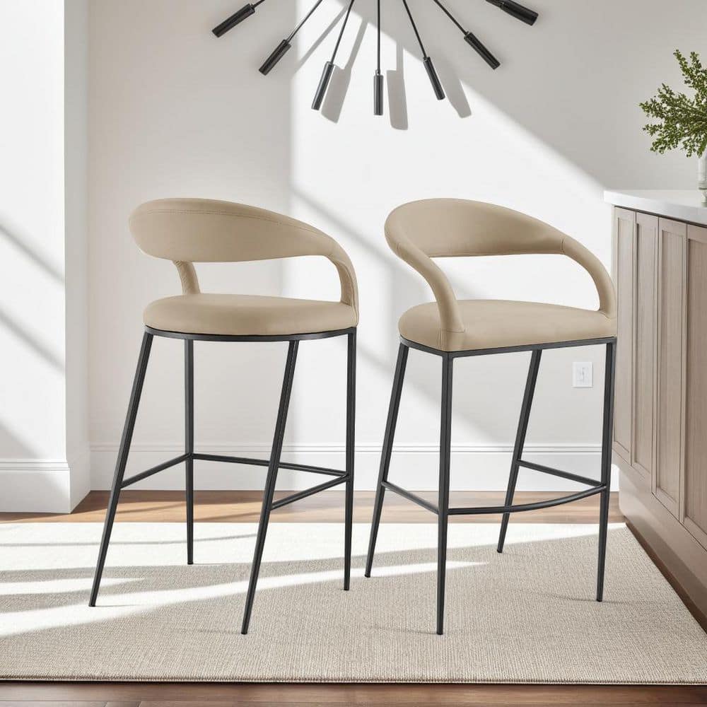 Ramona 26" Beige Faux Leather and Black Metal Counter Stool