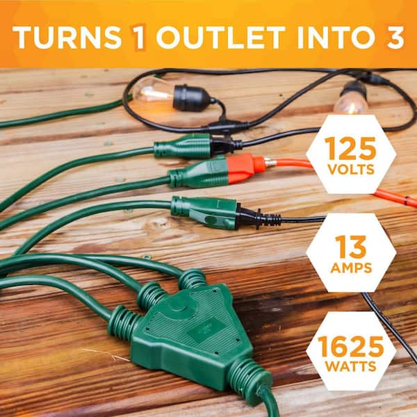 Woods SJTW 25 ft.14/3 3-Outlet Multi-Directional Landscape Cord