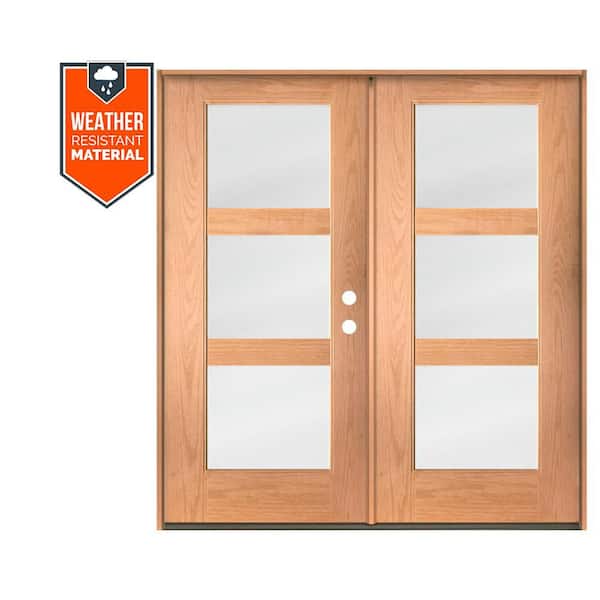 Krosswood Doors BRIGHTON Modern 72 in. x 79 in. 3-Lite Left-Active Inswing Satin Glass Stain Double Fiberglass Prehung Front Door