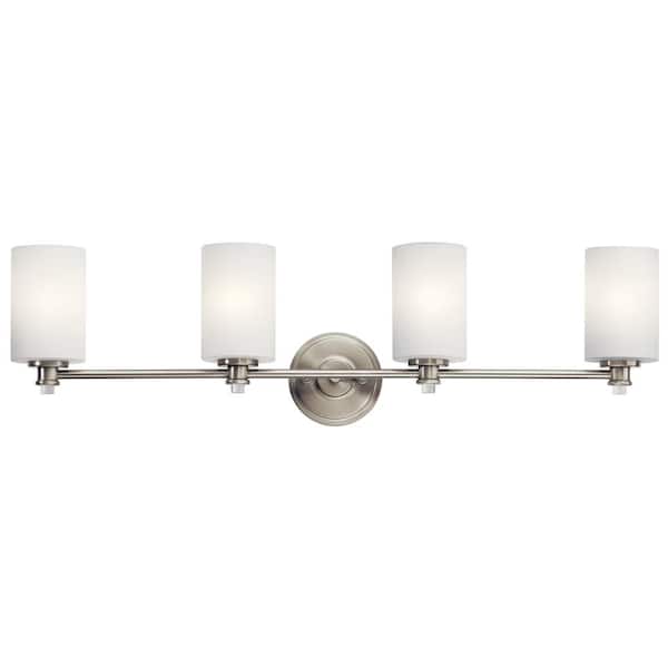 KICHLER Joelson 34 in. 4-Light Brushed Nickel Transitional Bathroom Vanity Light with Satin Etched Cased Opal Glass