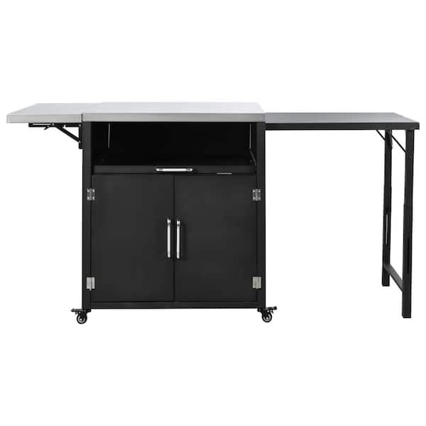Black Stainless Steel 47.2 in. x 23.7 in. x 37.4 in. Outdoor Kitchen Cabinet with Folding&Expandable Countertop, Wheels