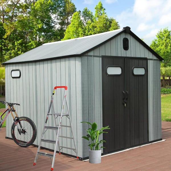 8 ft. W x 12 ft. D Outdoor Resin Storage Shed with Lockable Door,Vent for Patio Furniture,Lawn Mower,Bike(96 sq. ft. )