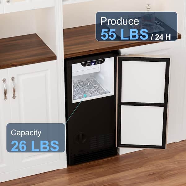 15 in. Built-In/Freestanding Ice Maker in Stainless Steel, 55 lbs./Day Bullet Ice, 26 lb. Storage, Hidden Filter