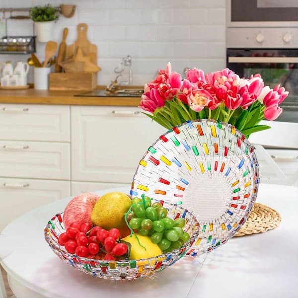 2-Pack Multi-Colored Crystal Glass Decorative Bowl Fruit Bowls