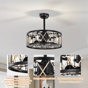 20.4 in. Indoor Matte Black Rop Ceiling Fan with Remote Included
