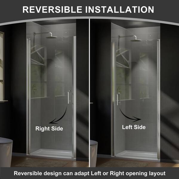 Unbranded - 34 in. W x 72 in. H Pivot Semi-Frameless Shower Door in Brushed Nickel with Clear Glass