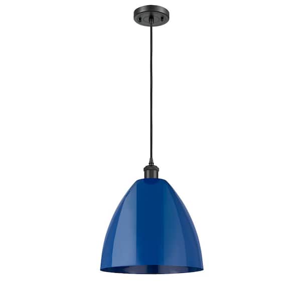 Innovations Plymouth Dome 1-Light Matte Black Cone Pendant Light with Blue Metal Shade