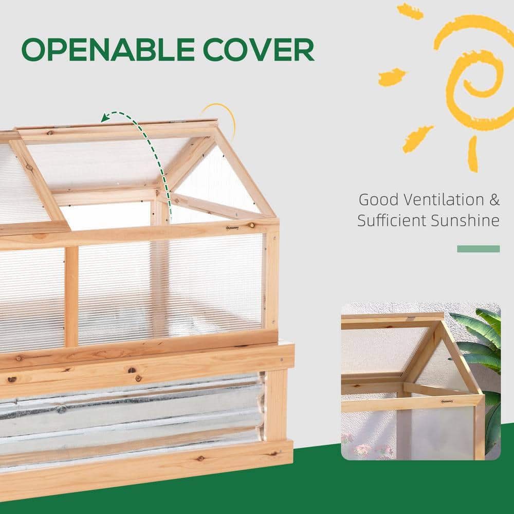 Natural Wood Raised Garden Bed with Polycarbonate Greenhouse Cover